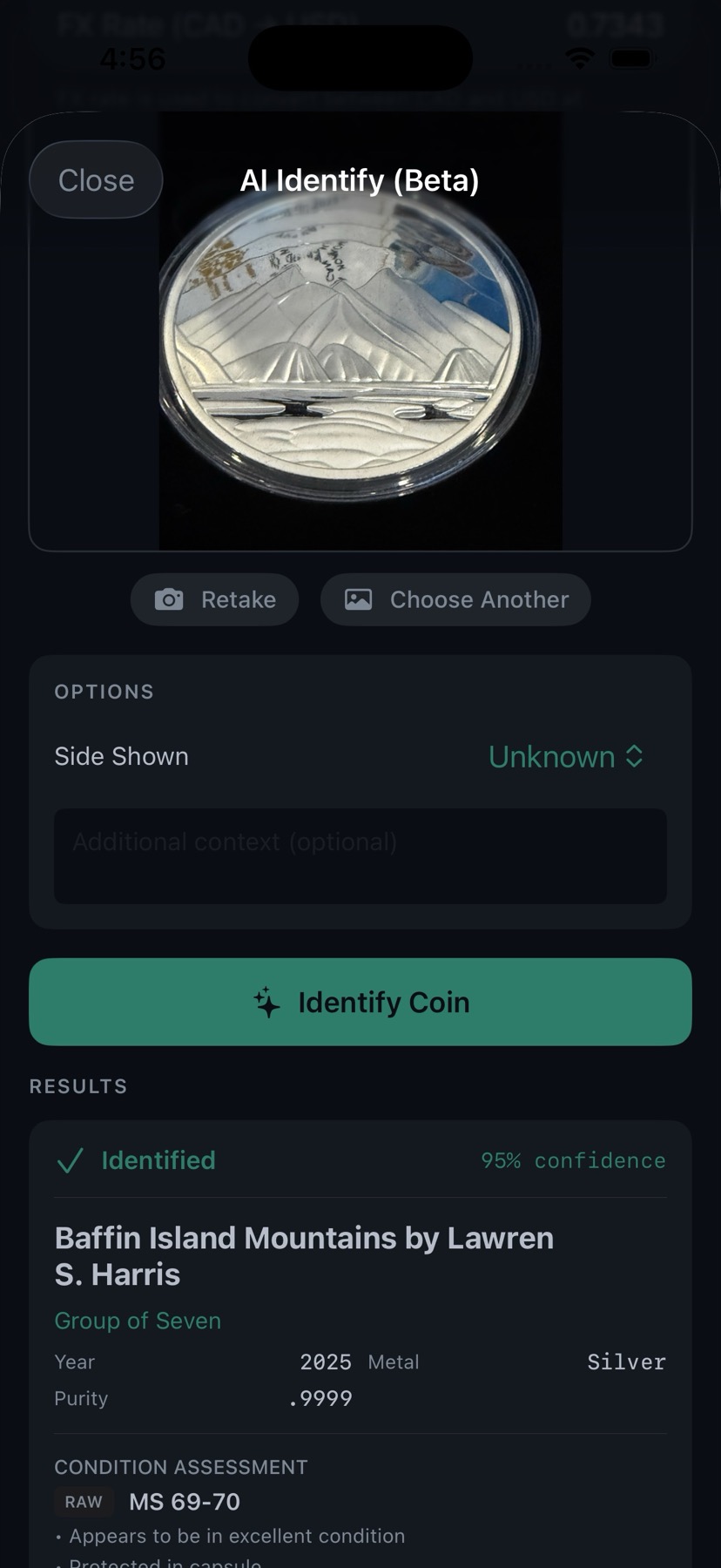 Coin matching demo screen